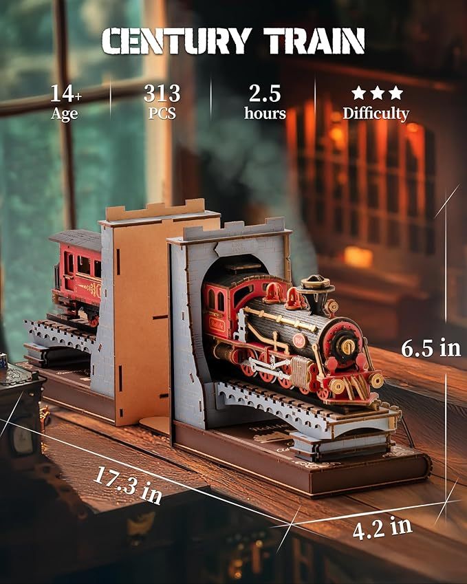 Robotime | Rolife | Book Ends Kit | Century Train | Hobby Kits & DIY Collectibles | 3D Assemble Kits