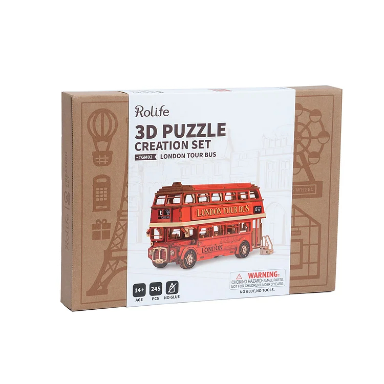 Robotime | Rolife | London Tour Bus Car | Hobby Kits & DIY Collectibles | 3D Assemble Kits
