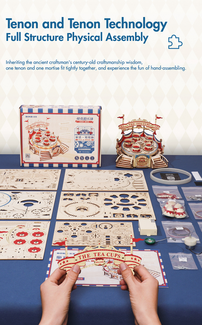 Robotime | ROKR | Magic Amusement Park | Tilt-A-Whirl Music Box | Hobby Kits & DIY Collectibles | 3D Assemble Kits