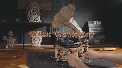 Robotime | ROKR | Hand Crank Classic Gramophone Wooden | Hobby Kits & DIY Collectibles | 3D Assemble Kits